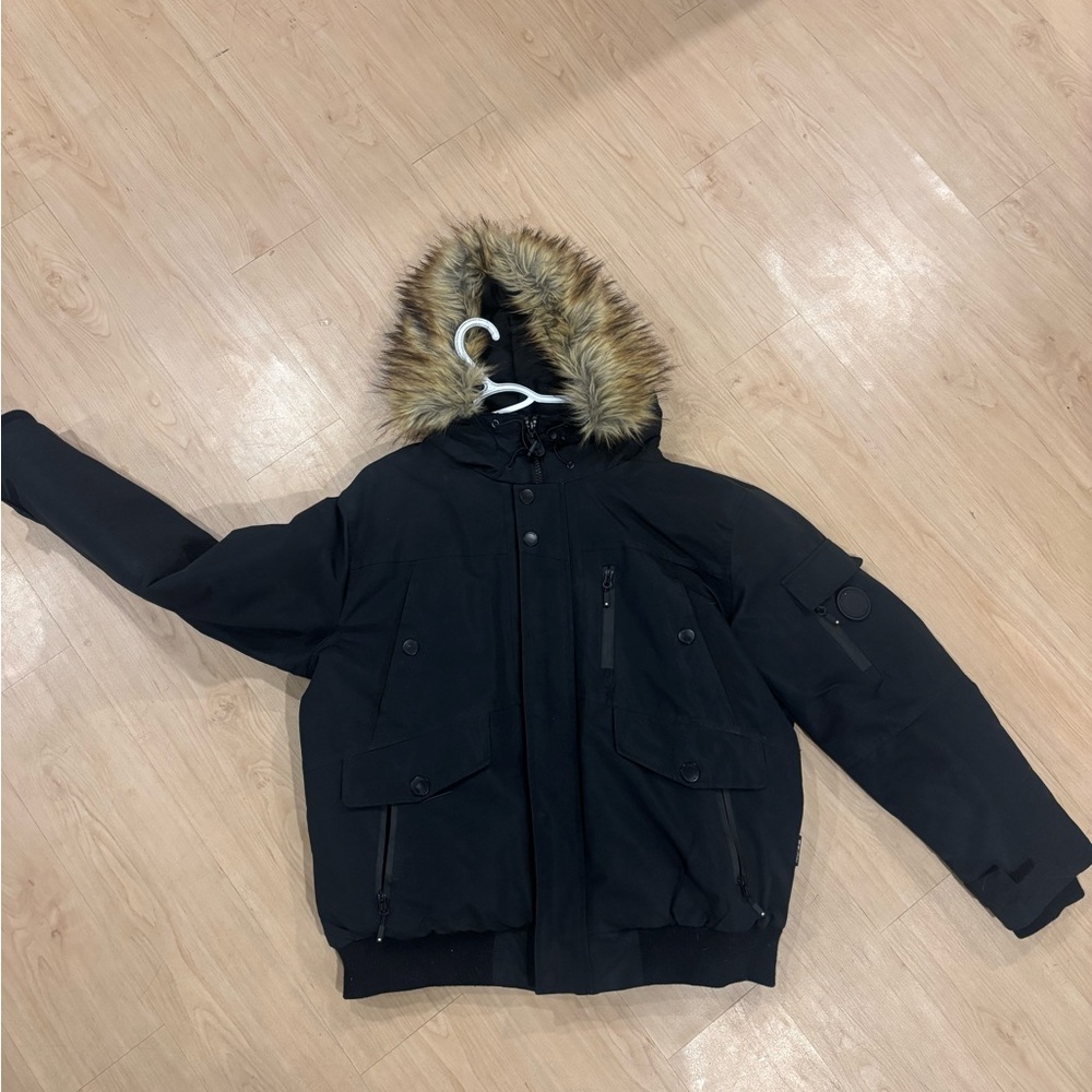 Noize Black Puffer Jacket with Faux Fur Hood